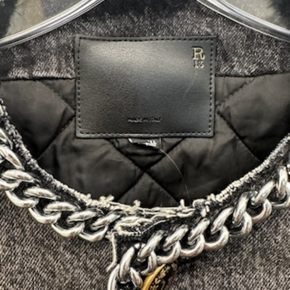 NWT R13 $2390 Chain Embelished Crop denim jacket - Picture 6 of 15